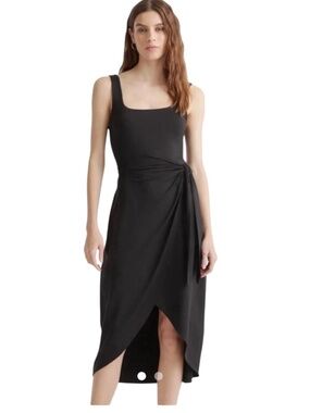 NEW Quince Tencel Jersey side tie Midi Dress Black XL Clean Girl Everyday Basics